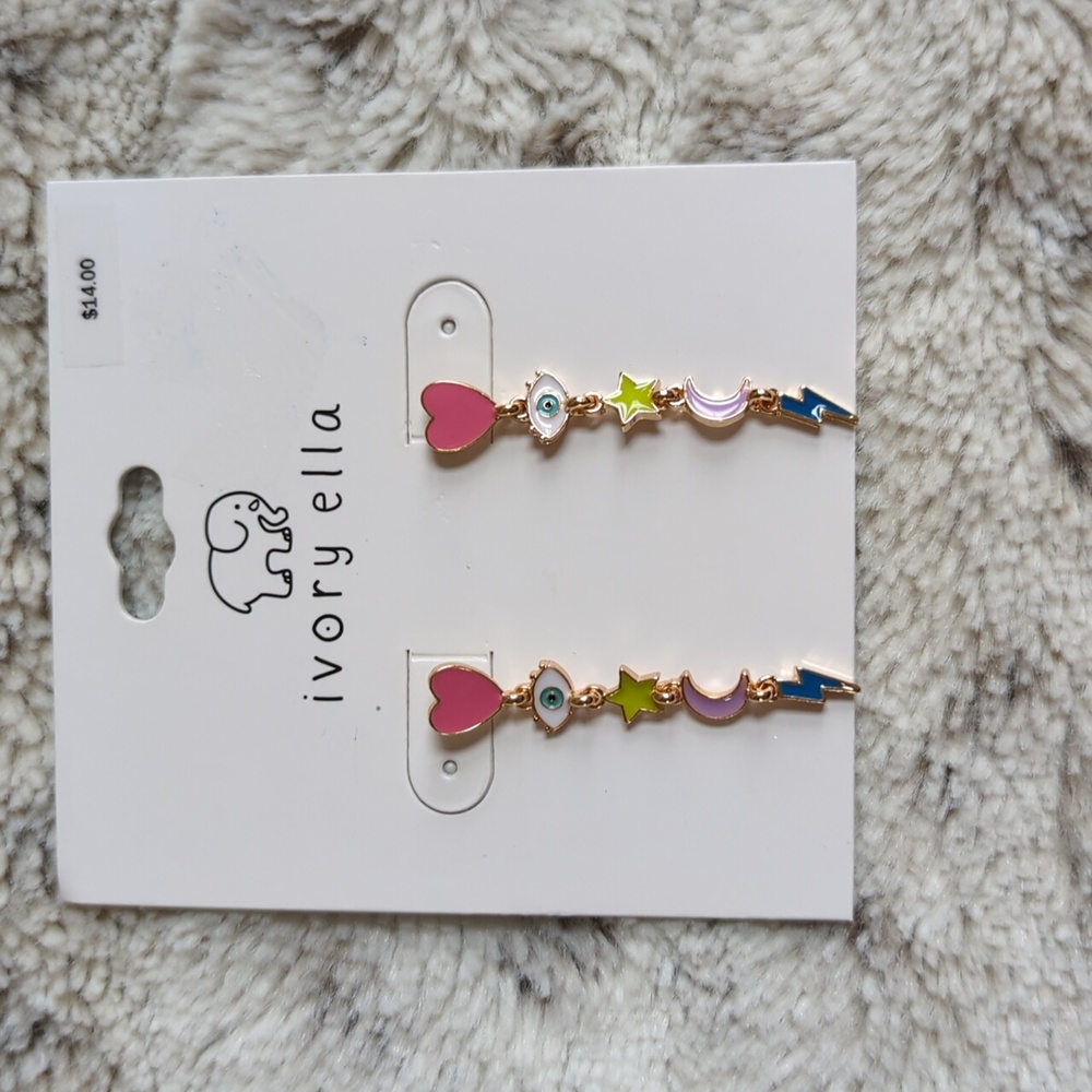 Ivory Ella Retro Style Heart Evil Eye Lightning Bolt Dangle Earrings